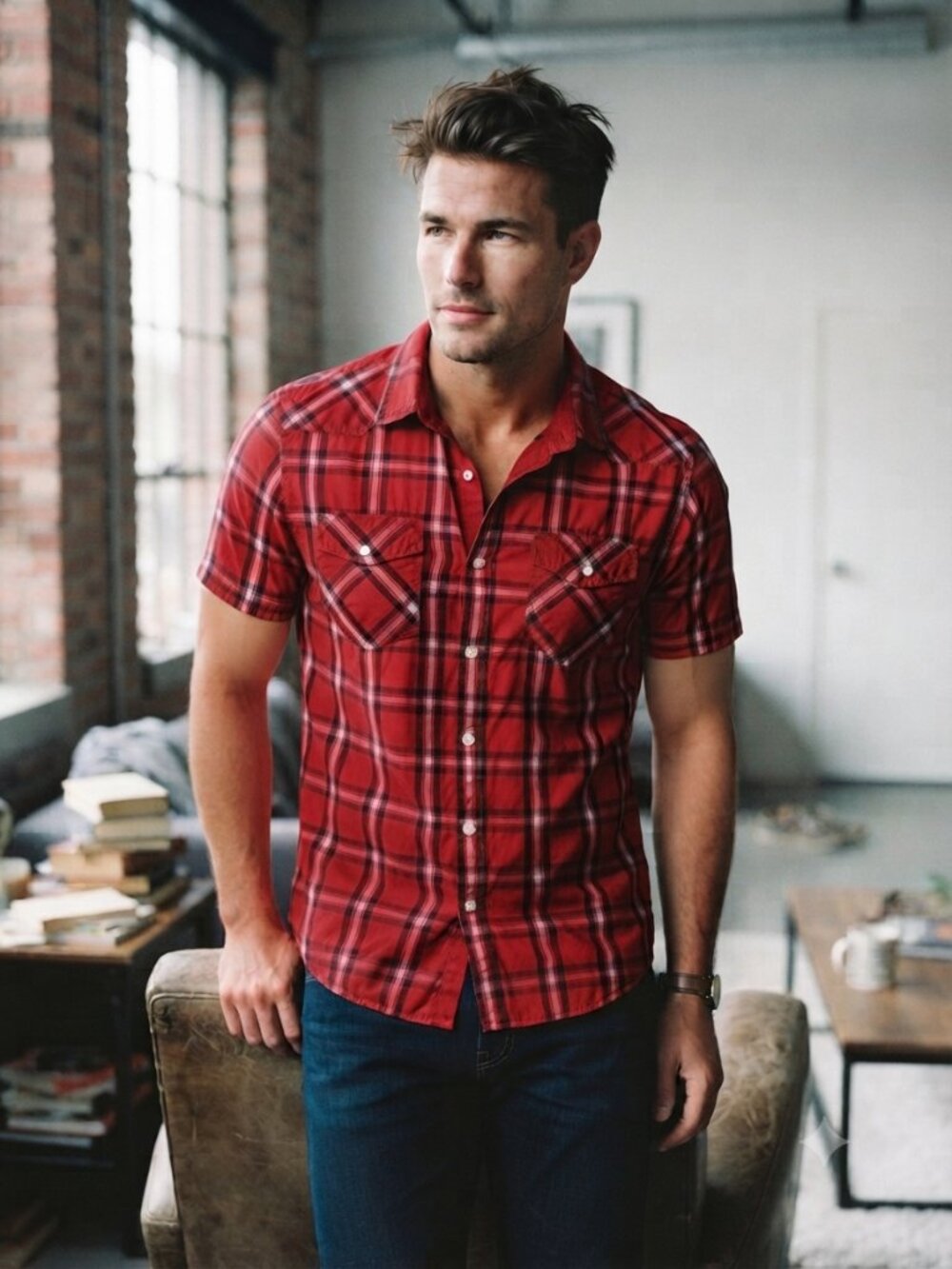 Bluenotes Men’s Red Plaid Short Sleeve Button-Up Shirt Size Large - Picture 1 of 9